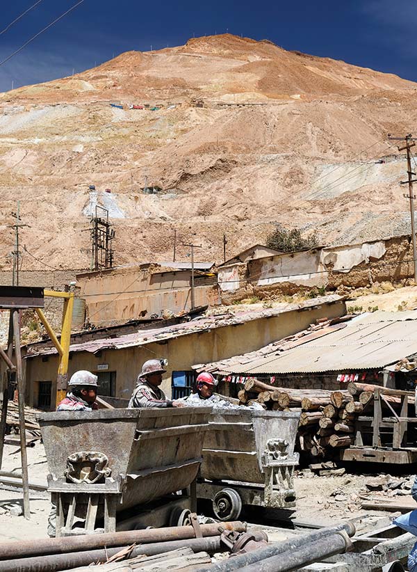 Miners at work in 2017 on Cerro Rico mountain in Potosi, Bolivia. Credit: istock/rchphoto.