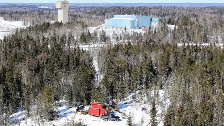 An aerial view of a drill site and infrastructure at the past-producing Madsen gold project in Ontario’s Red Lake district. Credit: Pure Gold Mining.