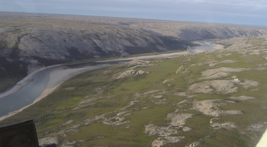 The Horton River Canyon in the Northwest Territories that channelled ice on flank of Melville Hills. Credit: Talmora Diamond Inc.