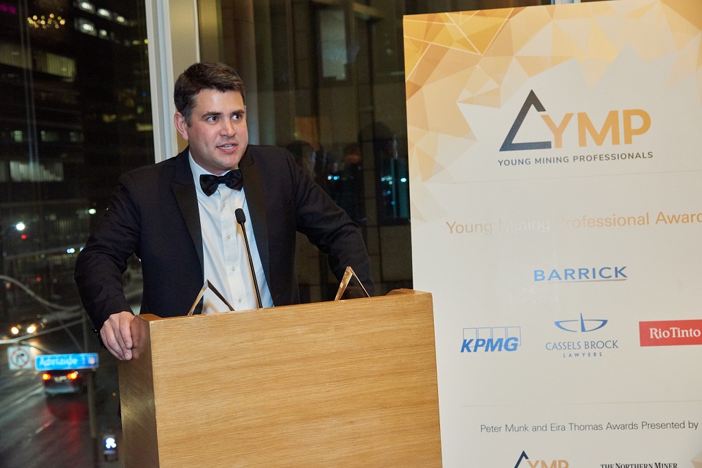 Anthony Moreau, business development and innovation manager at Iamgold, YMP Toronto director, and master of ceremonies for the YMP Awards evening in 2019. Credit: YMP.