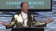 Pierre Lassonde, chairman of Franco-Nevada, serving as master of ceremonies at the Canadian Mining Hall of Fame's annual induction ceremony in January 2019 at the Metro Toronto Convention Centre. Credit: YouTube screenshot.