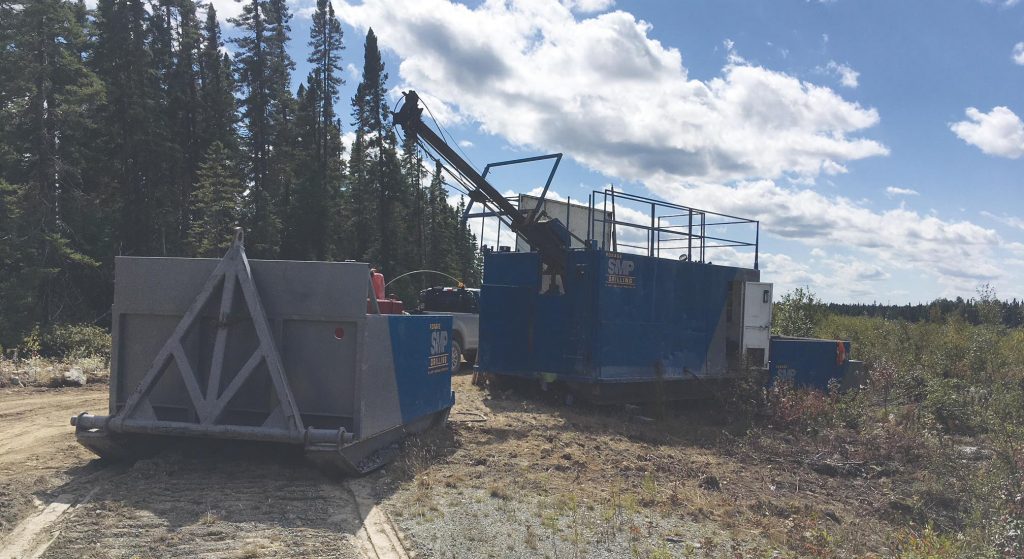 A drill at Monarch Gold’s McKenzie Break gold project in Quebec. Credit: Monarch Gold.