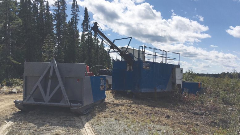 A drill at Monarch Gold’s McKenzie Break gold project in Quebec. Credit: Monarch Gold.