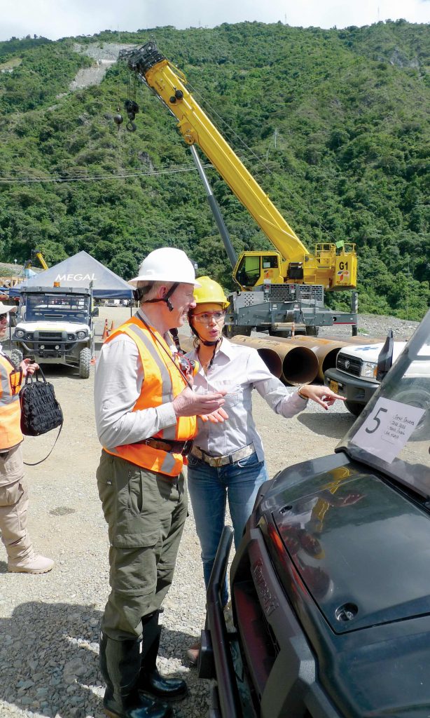 Continental Gold special advisor David Reading and senior VP of external affairs and sustainability Ana Milena Vasquez prepare to go underground. Photo by David Perri