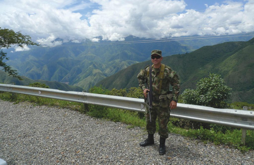 A security officer on duty at the Buritica gold property. Photo by David Perri