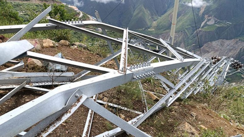 High-voltage towers knocked down at the Poderosa mine in Peru